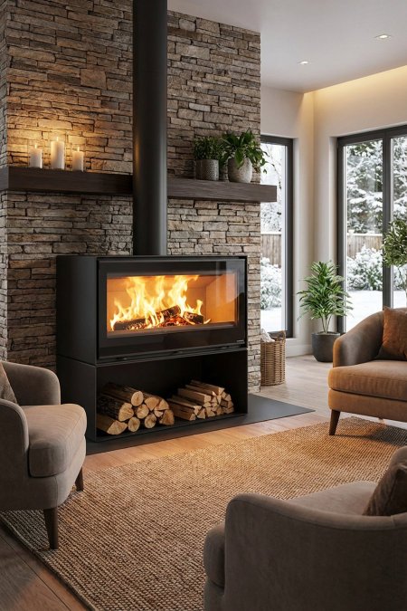 صوبة حطب مودرن اسباني بواجهة زجاجية – عرض 110 سم